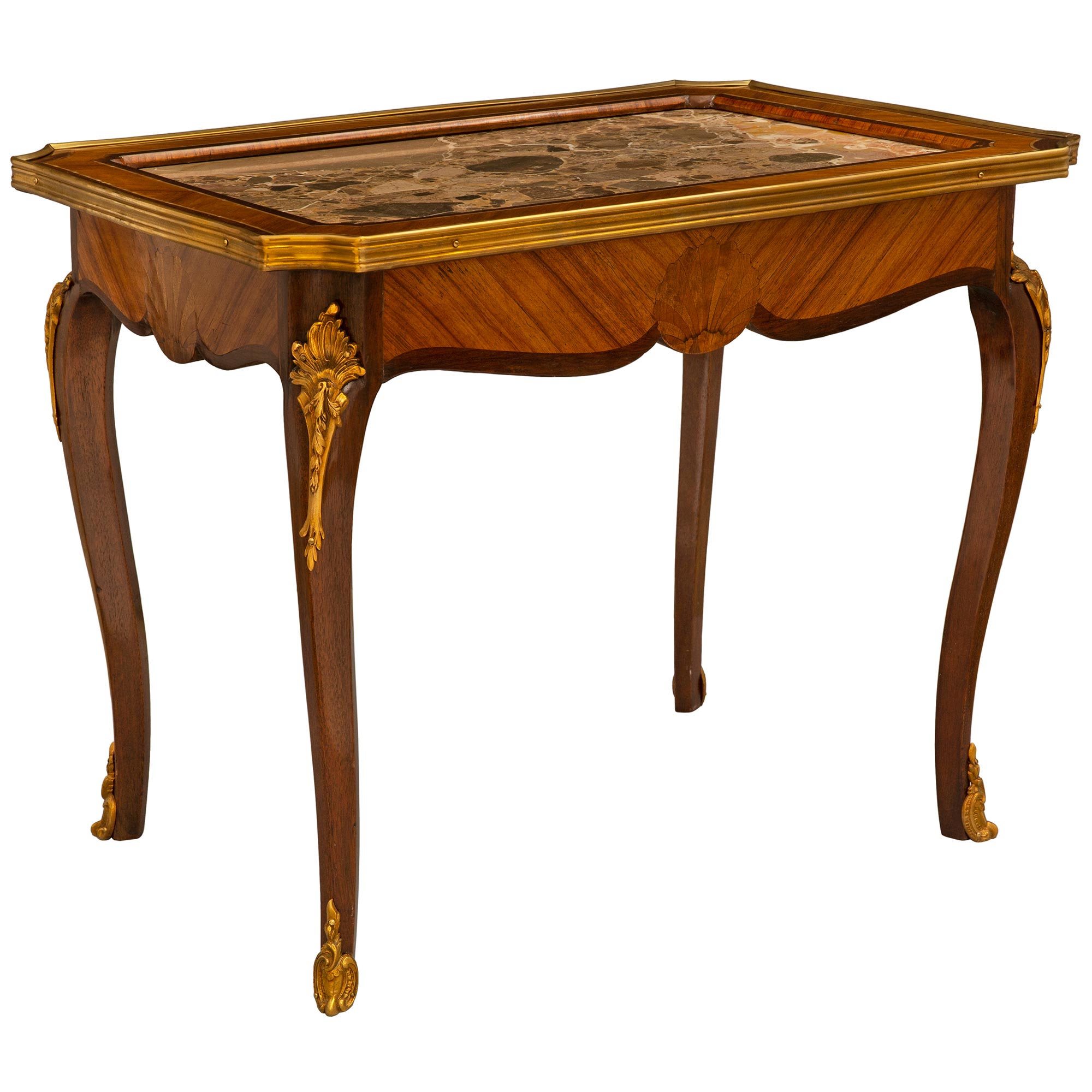 French Table With Marquetry And Ormolu Mounts Louis XV style 19th