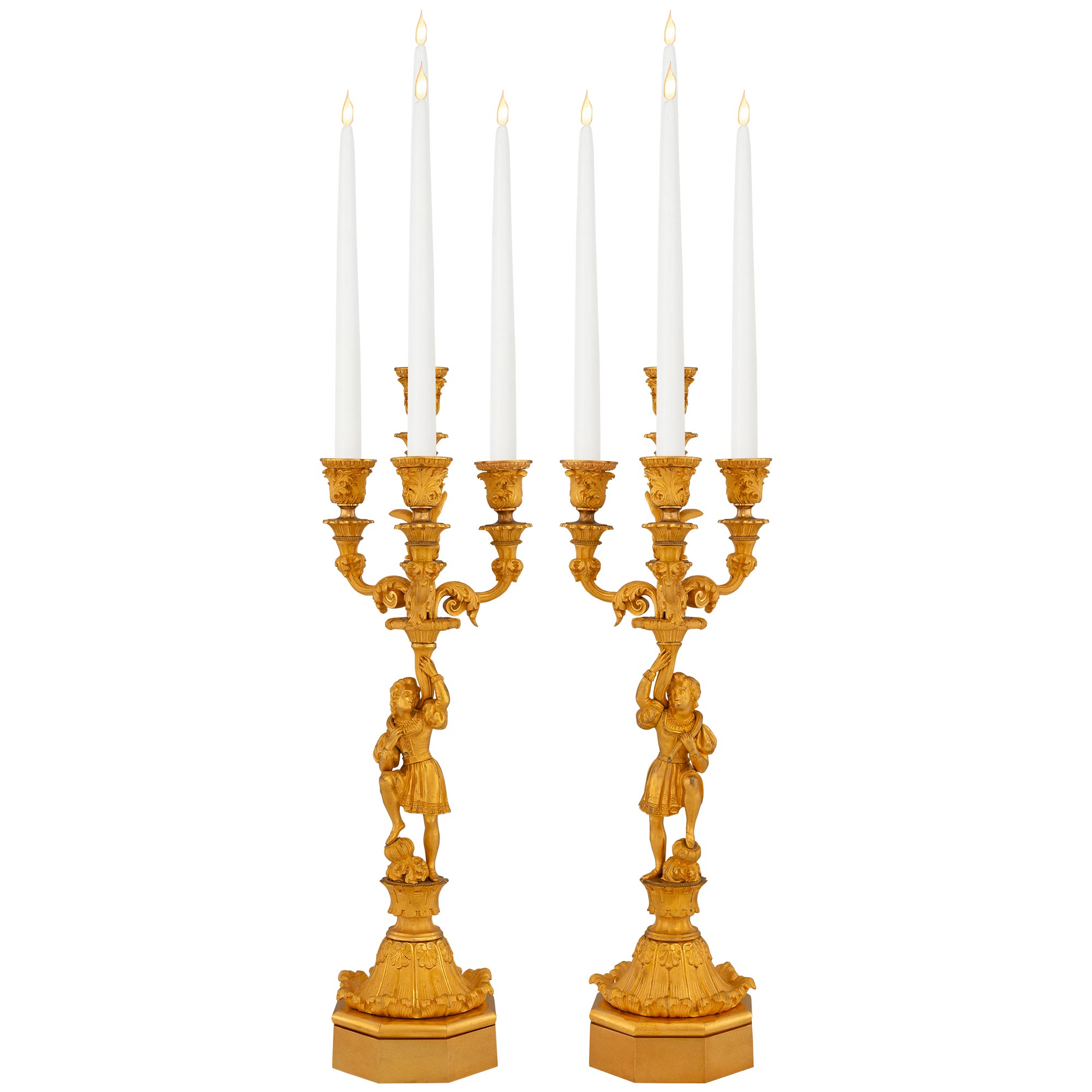 French 19th Century Turned Wood Candlesticks - a Pair