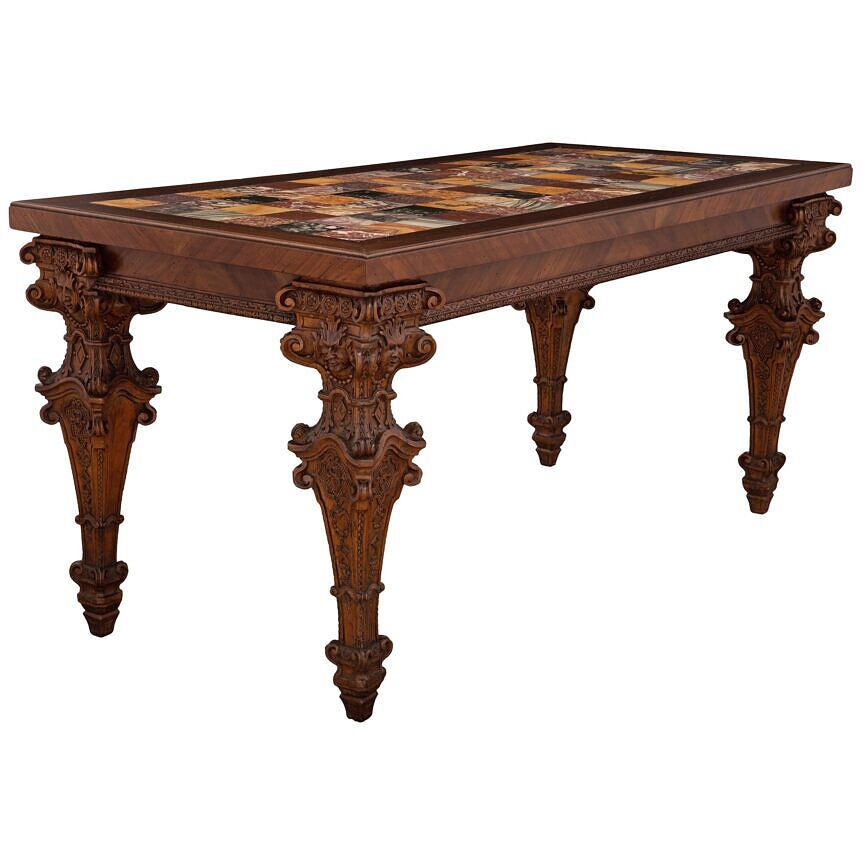 An Italian 18th Century Louis XIV St. Walnut And Specimen Marble Center  Table