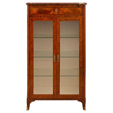 A French 18th century Louis XVI period Rosewood, ormolu and Coquillier de Bilbao marble cabinet vitrine