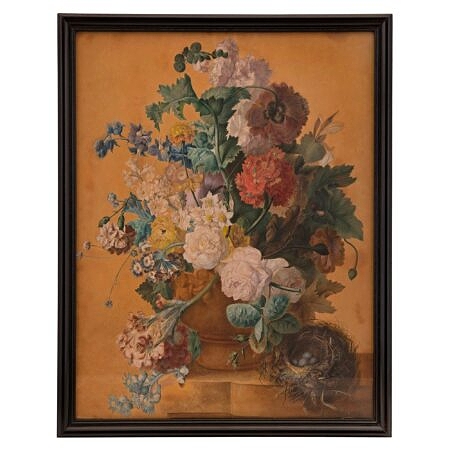 An Italian 19th century watercolor painting named Flowers in a Vase and attributed to Wybrand Hendriks