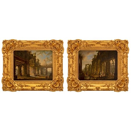 A pair of Swiss 18th century Baroque st. oil on oak paintings by Christian Stocklin