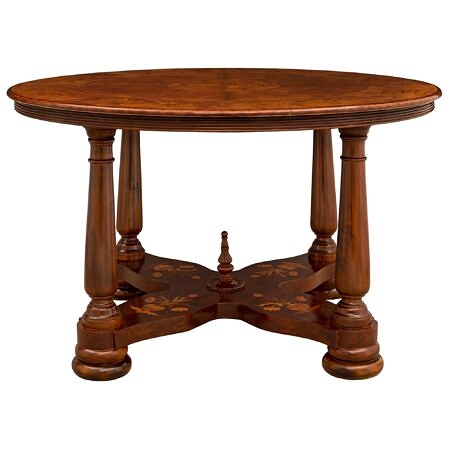An Italian 19th century Walnut, burl Walnut, burl Elm and exotic wood center table