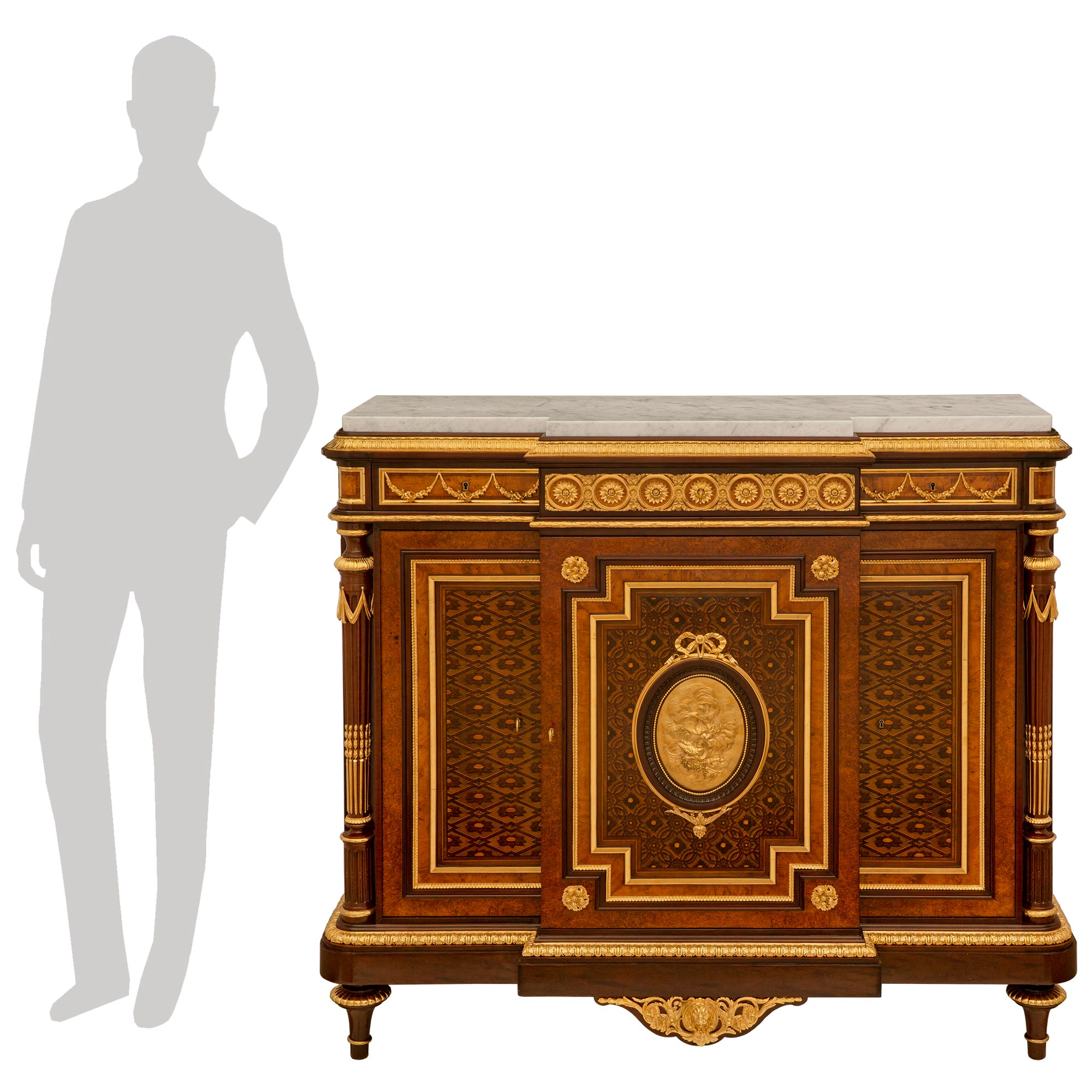 Grand Louis XVI Mahogany Cabinet with Bronze d'Ore Mounts, French