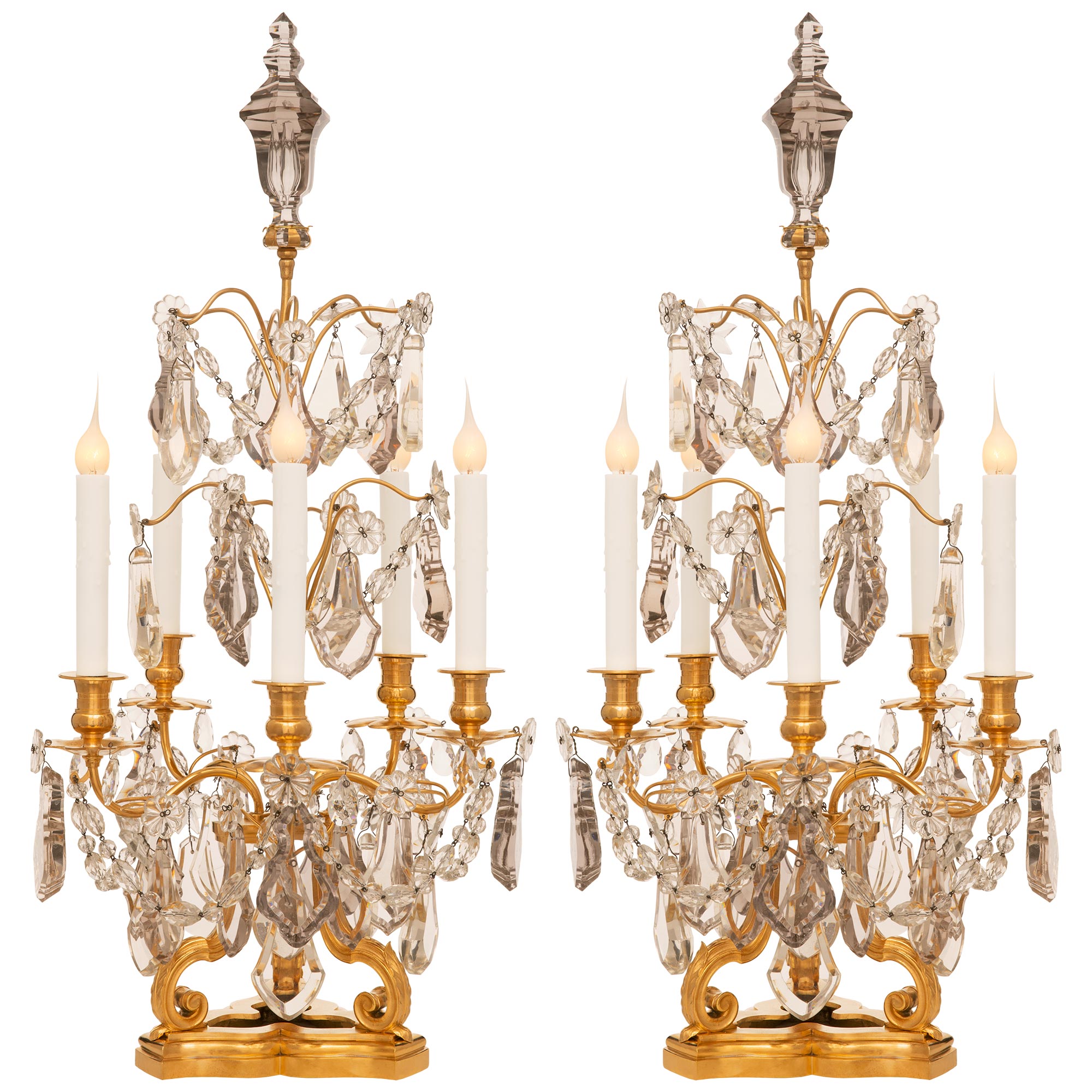 Brass Crystal Girandole Lamp, 5 Light Candelabra Brass Lamp, 32