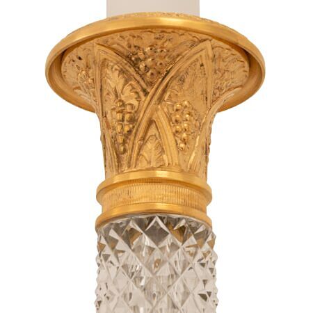 Neoclassic cut glass and brass candlesticks