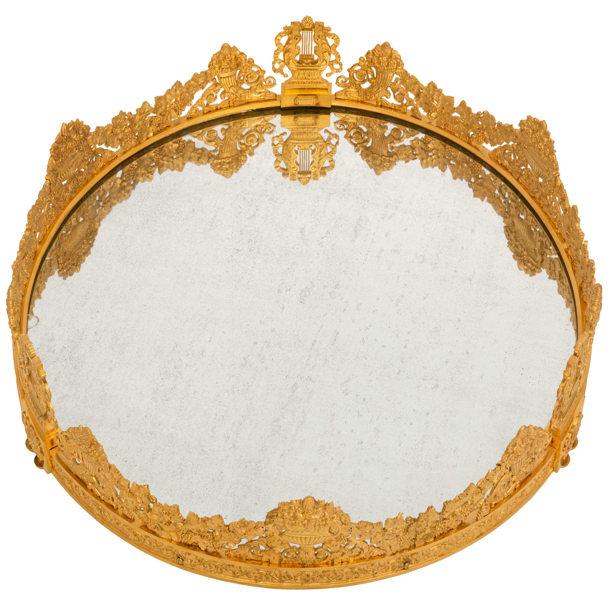 Elegant Continental Antique Oval Brass Gallery Tray For Sale at 1stDibs
