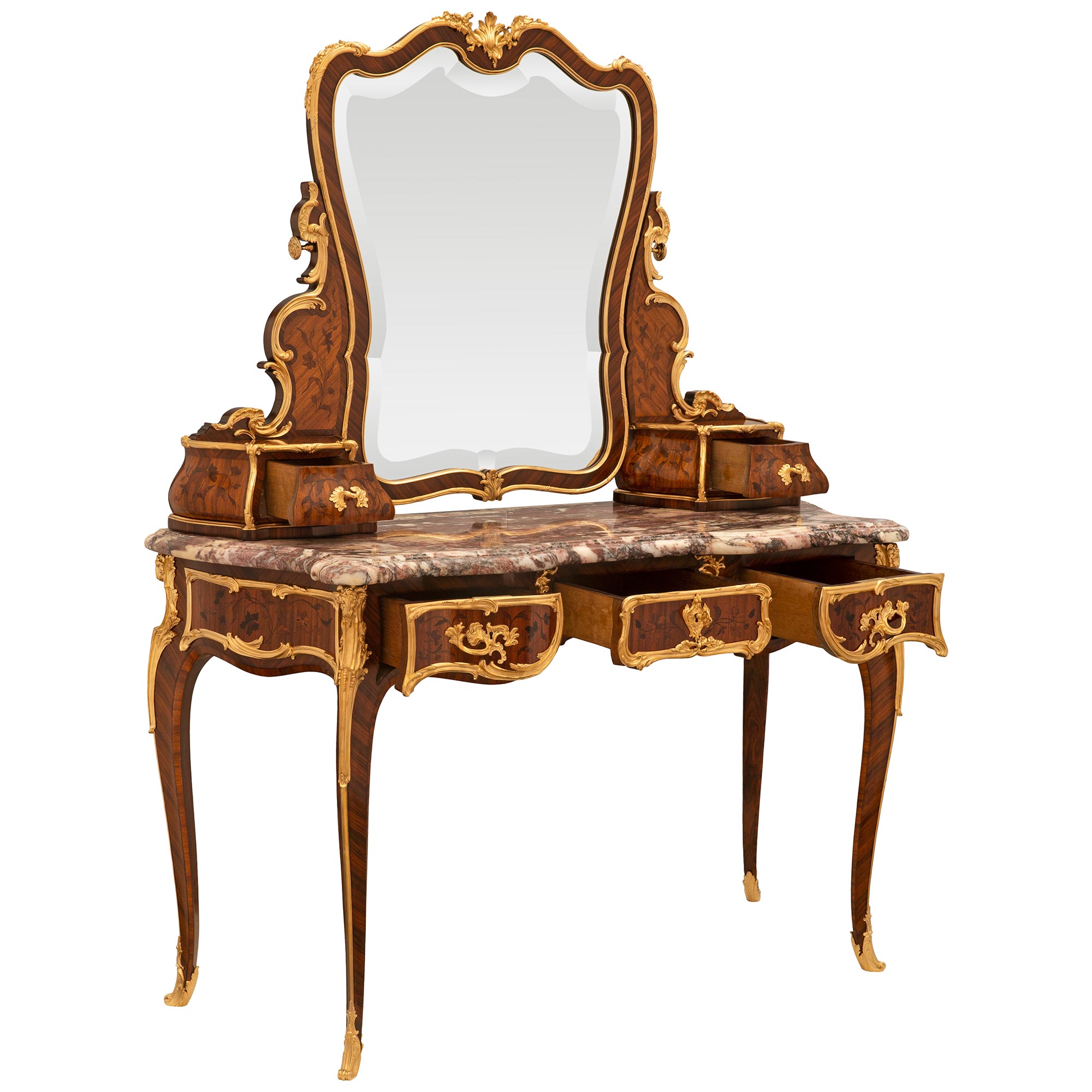 French Table With Marquetry And Ormolu Mounts Louis XV style 19th