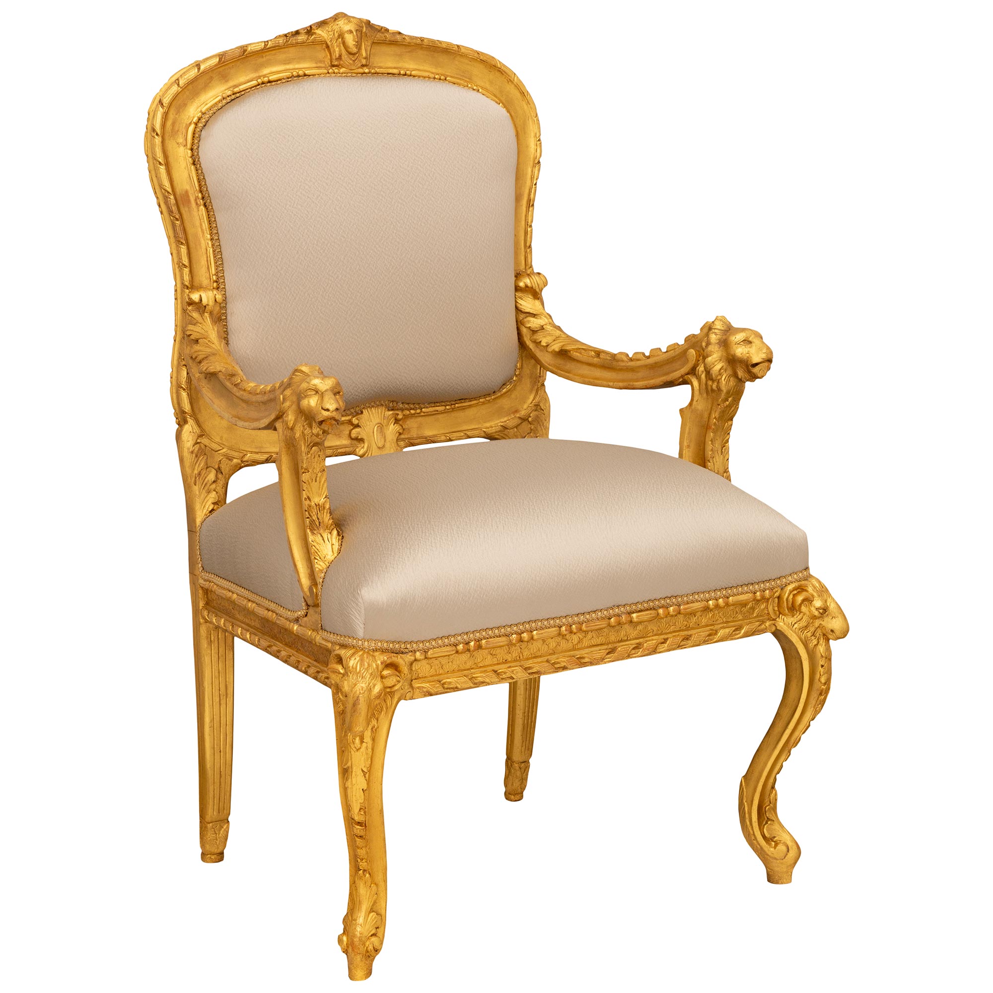 Pair of French 19th Century Gold Gilt Louis XV Armchairs - Fireside