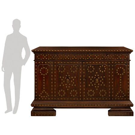 An Italian early 17th century Baroque Period Brass and Walnut credenza